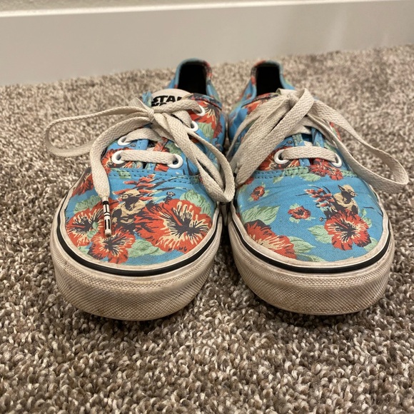 Vans Star Wars Authentic Yoda Hawaii Aloha Blue Flowers Print Sneakers - Picture 2 of 9